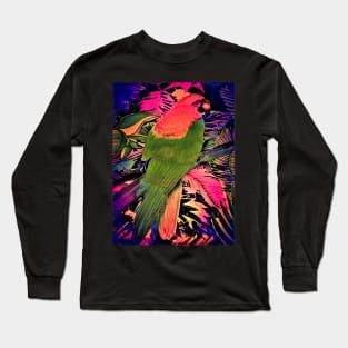 BEAUTIFUL VIBRANT MACAW DRAWING TROPICAL FLOWERS FERN PALM Long Sleeve T-Shirt